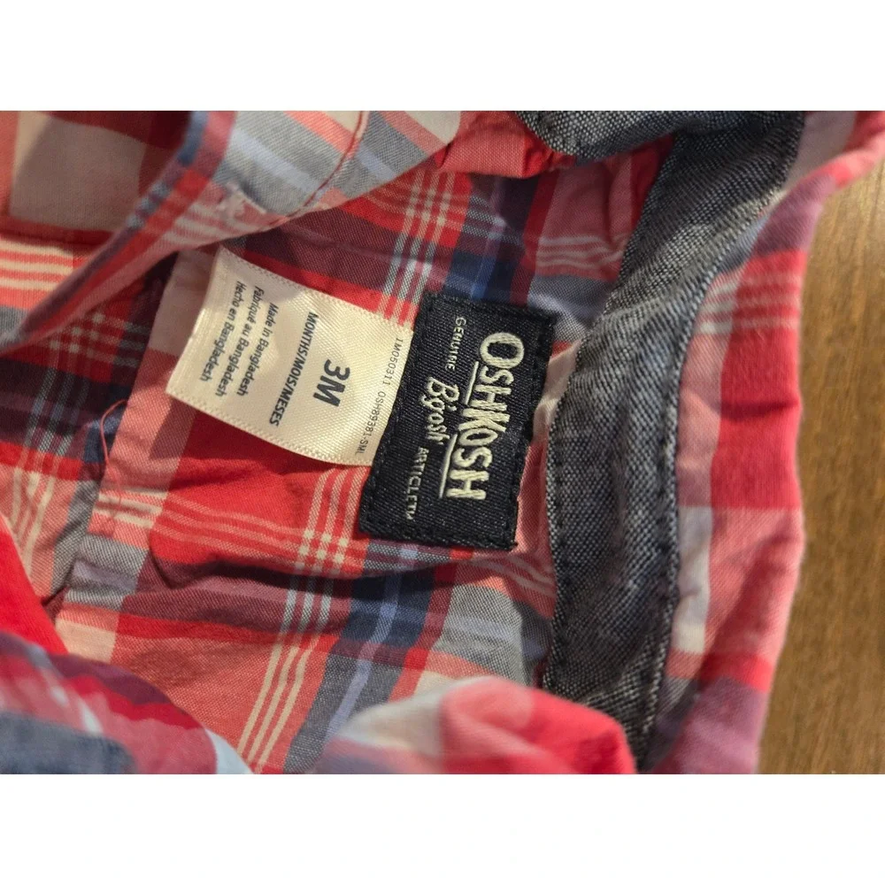 OshKosh B'gosh Baby Boy Red Plaid Button Down Long Sleeve Bodysuit 3M‎ 1M050311